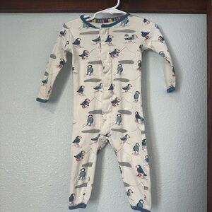 Magnetic Me Cream Puffin Print One-Piece with Blue Trim